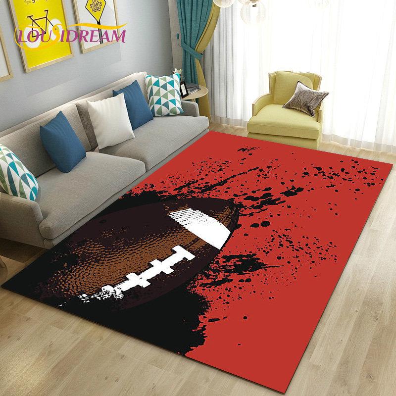 Amerikanisches Footballfeld Rugby Bereichsteppich Groß, Teppich für Wohnzimmer Schlafzimmer Sofa Fußmatte Dekoration, Rutschfeste Bodenmatte 3D