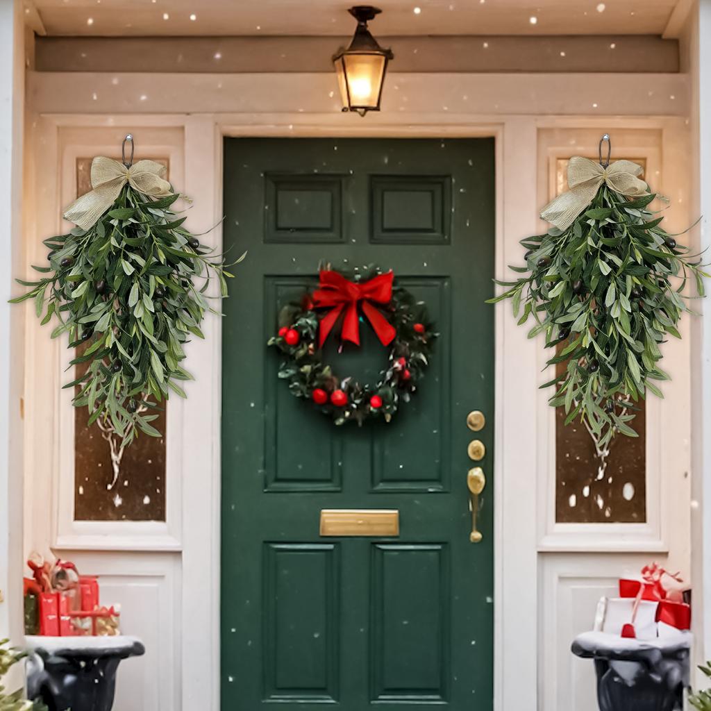 60cm Artificial Olive Garland-faux Olive Wreath With Greenery Leaves For Front Door, Wall Hanging Decor For Farmhouse