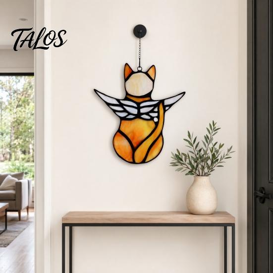 Cat Gift for Home Acrylic Hanging Pendant with Chain, Animal Ornament Window Light Translucent Wall Decor, Cute Lover Room Decoration