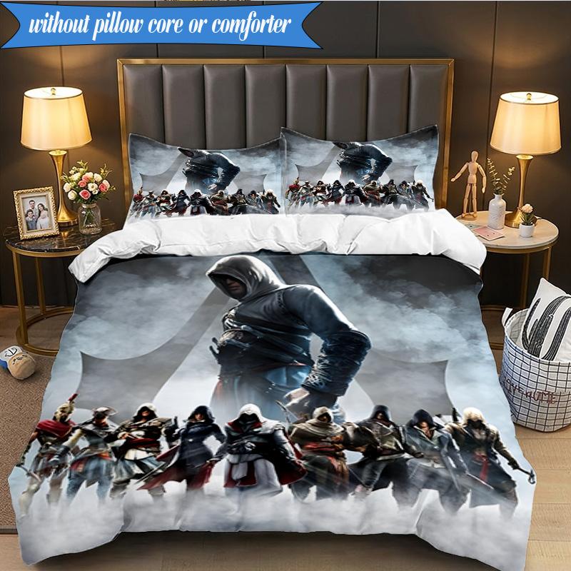 3PCS Assassin Game Bedding Set Duvet Cover Closure Includes 1 Duvet Cover & 2 Pillowcases for All Seasons Bedroom Decor Christmas Fan gifts