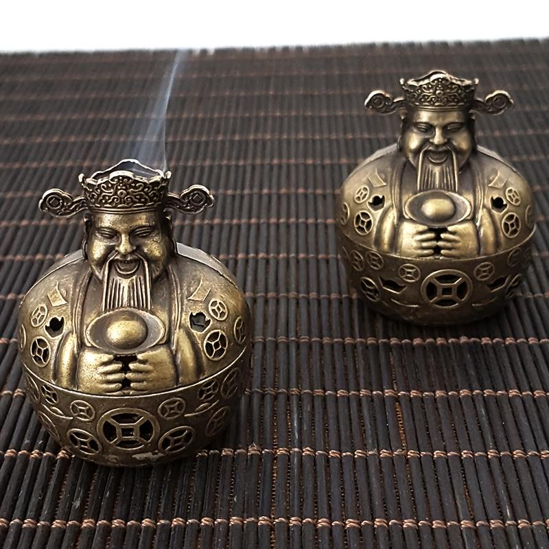 Vintage Metal Incense Burner | God of Wealth Design | Multi-Occasion Gift for Christmas, Valentine's Day, Antique Finish Home Decor