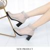 New Summer Women's Short Boots, Breathable Mesh Boots, Hollowed-out Chunky Heel Sandals, Genuine Leather High Heels for Middle-aged Women
