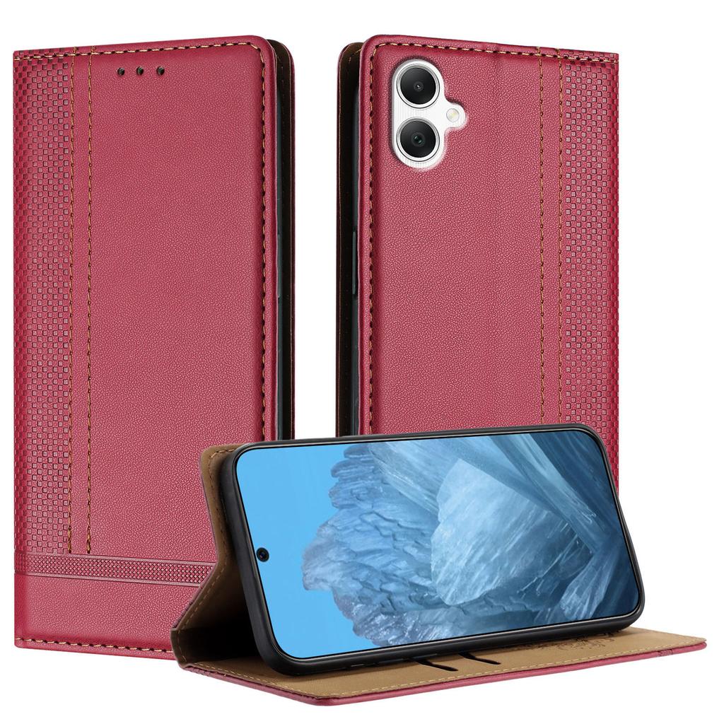 For Samsung Galaxy A07 Case L-Shaped Grid Pattern Leather Stand Phone Cover with Card Slots