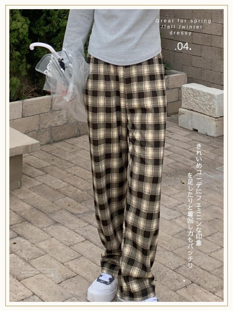 MilaCorinna Long Check Elastic Loose Extra Women's Pants, Fleece-Lined, Pattern, Wide-Leg Pants, Waist, Fit, Thick, Loungewear, Slacks, Warm, Warm,