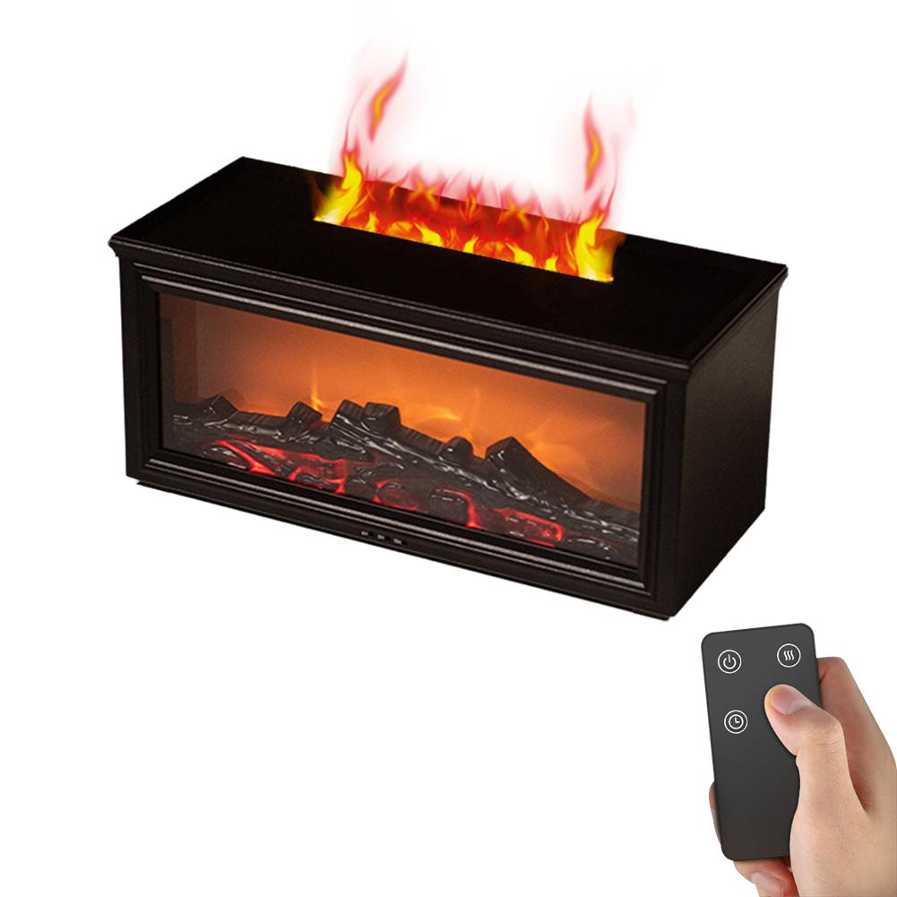 Simulated 3D Fireplace Flame Desktop Essential Oil Diffuser with Remote Control Home Aroma Therapy Humidifier for Relaxation