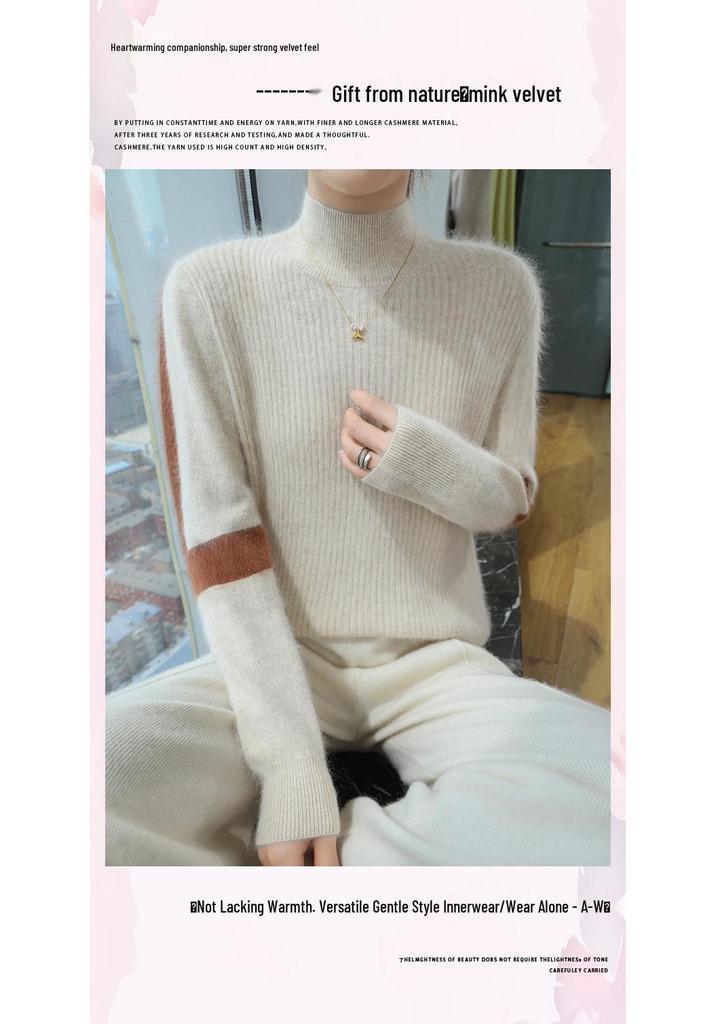 Lekasha 100% Mink Cashmere Round Neck Waffle Knit Sweater - Loose Fit, Casual Base Layer for Autumn/Winter