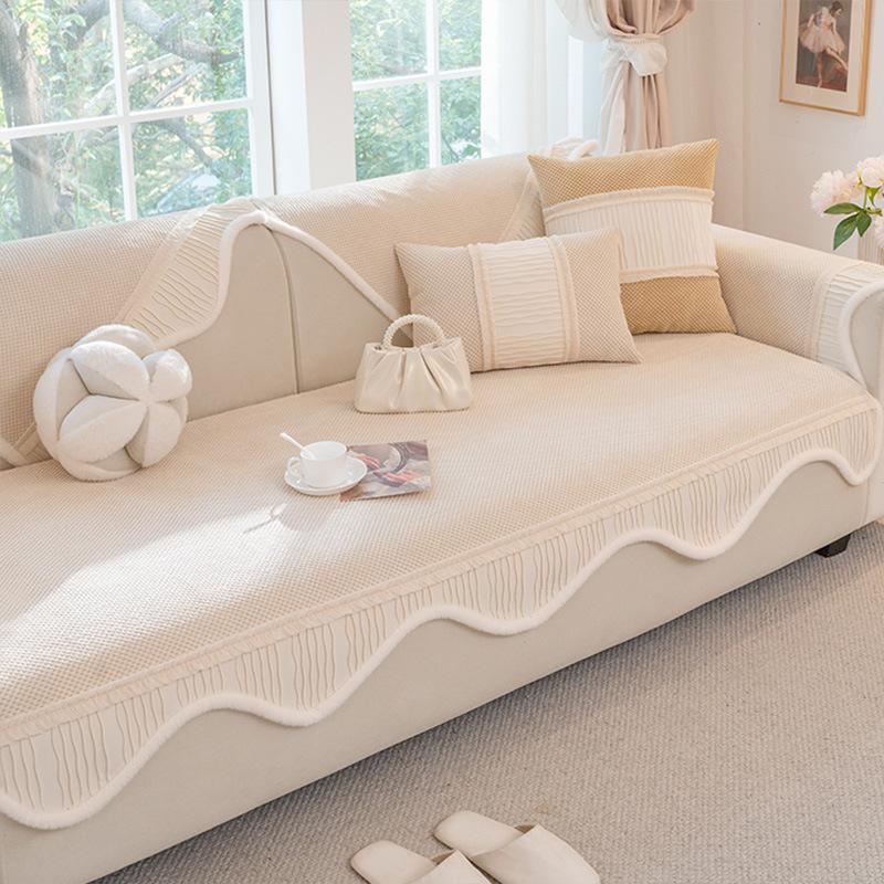 

2025 New Chenille Alien Sofa Mat Thick Plush Anti Slip Cushion Autumn Winter One-piece Straight Lined Leather Sofa Cover Cloth 90x90cm 1pcs бежевий