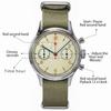 Reloj Mecánico Cronógrafo Piloto Retro para Hombre, 1963 Movimiento Seagull Carga Manual Reloj de Pulsera para Hombres