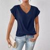 Elegant Short Sleeved Top for Spring and Summer Solid Color V-neck Women's T-shirts