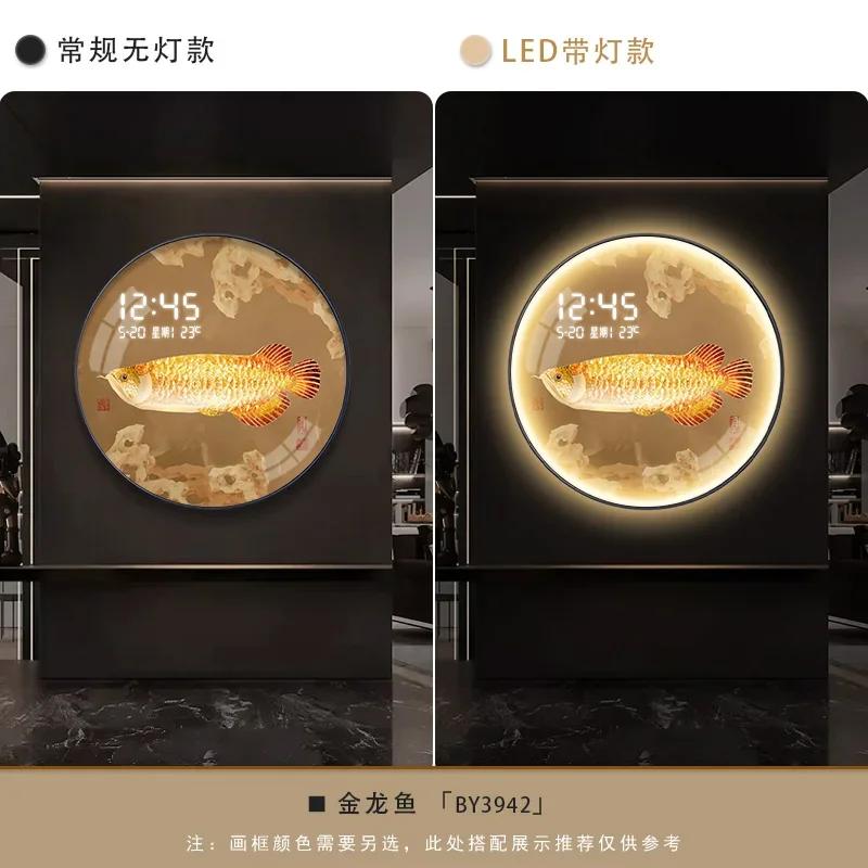 New Chinese Circular Persimmon Ruyi Electronic Wall Clock Living Room Porch Decorative Painting Hanging Wall Clock Wall Decor 40cm