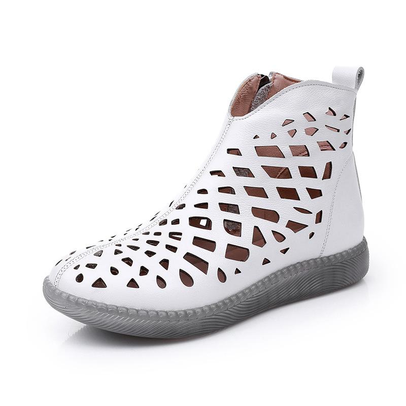 Fashion GKTINOO Women's Summer Boots Fashion 2025 New Genuine Leather Women's Sandals Hollow Design Non-slip Round Toe Ladies Shoes