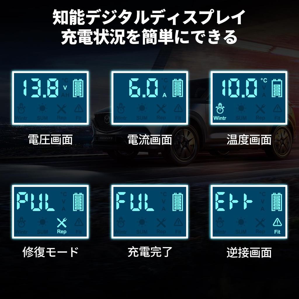 12V Helt Automatisk Pulsunderhåll 6A Laddning LED Lämplig för Japansk Bruksanvisning Laddare, Laddare, Laddare, Laddning, 4-100Ah Blysyra
