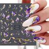 1 PZ Adesivi per Unghie Viola Marmo Fioritura Design Fumo Decalcomanie per Unghie Linee Ondulate Dorate 3D Slider Geometrici per Unghie Decorazione Manicure