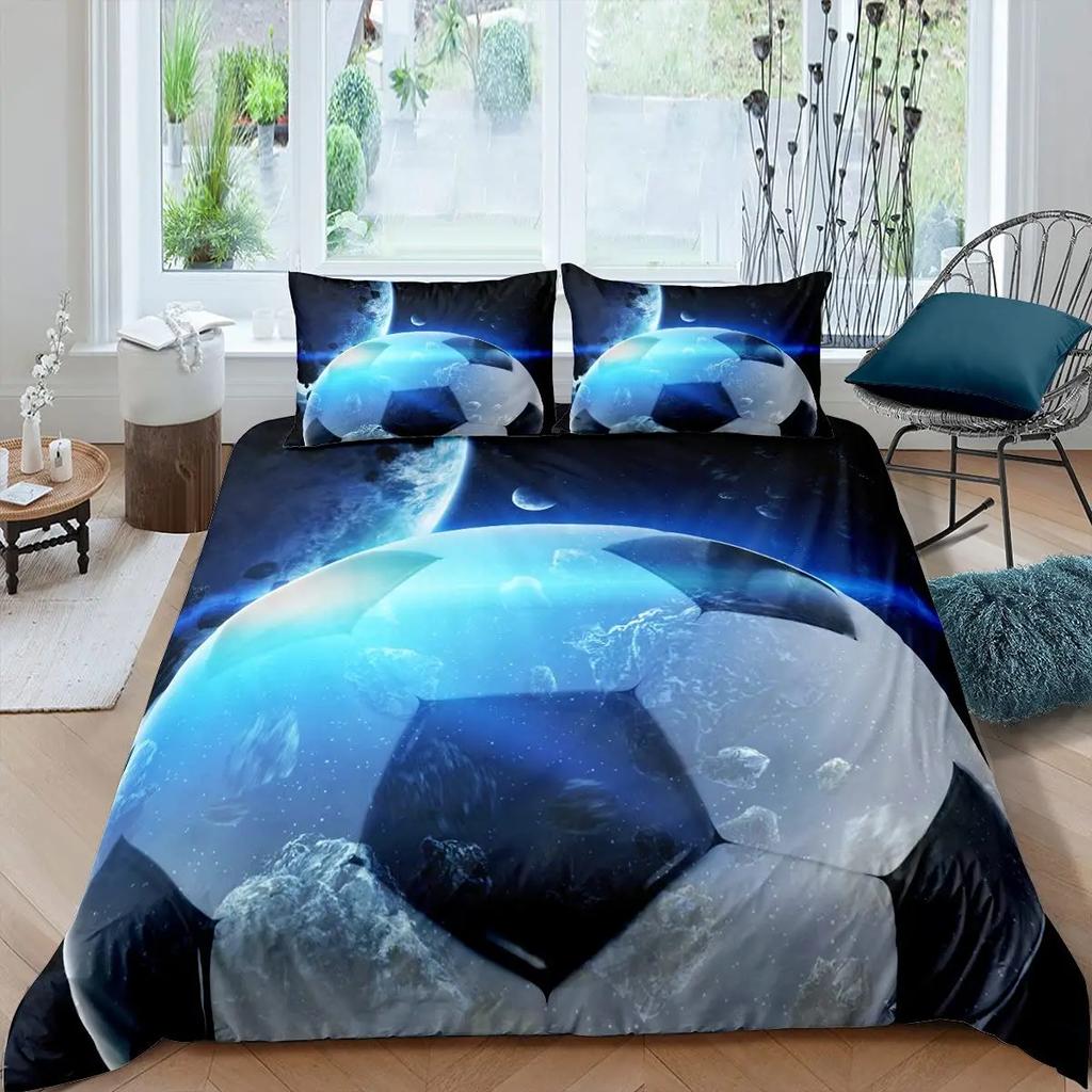 Colourful Football Soccer Duvet Cover Set King Queen Full Size Bedding Set with Pillowcases for Kids Polyester Comforter Cover