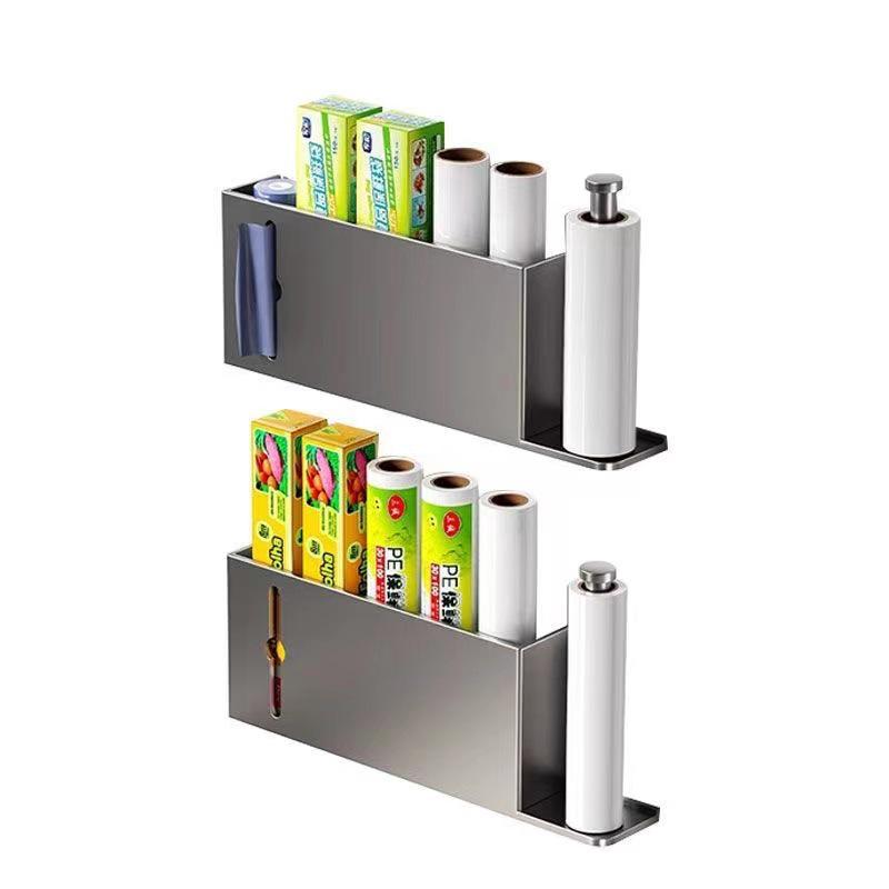 Magnetic Storage Rack for Kitchen Refrigerator - Punch-Free Enamel Board and Fresh-Keeping Film Holder