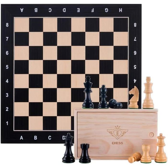 Engelhart - 170497 - Grand jeu d’échecs complet en bois d’érable marqueté 50 cm avec Pièces pondérées