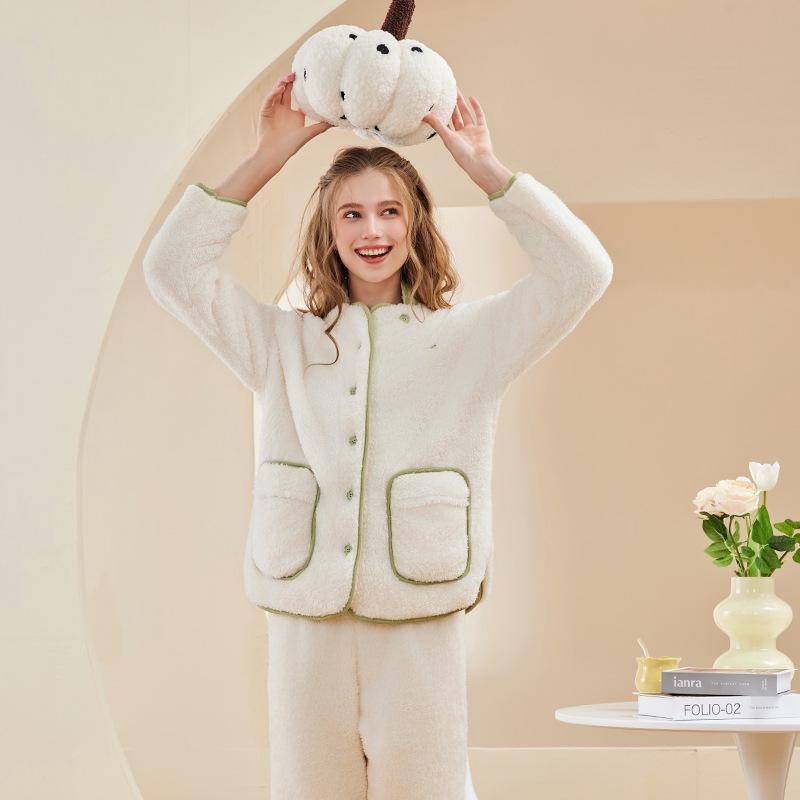 

Women s Cozy Flannel Pajama Set - Soft Coral Fleece, Warm and Thick for Autumn and Winter Extra Large