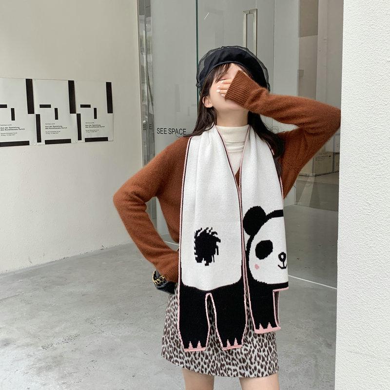 Korean Soft Girl Chic Scarf: Cute Knitted Tiger Wool Shawl for Students