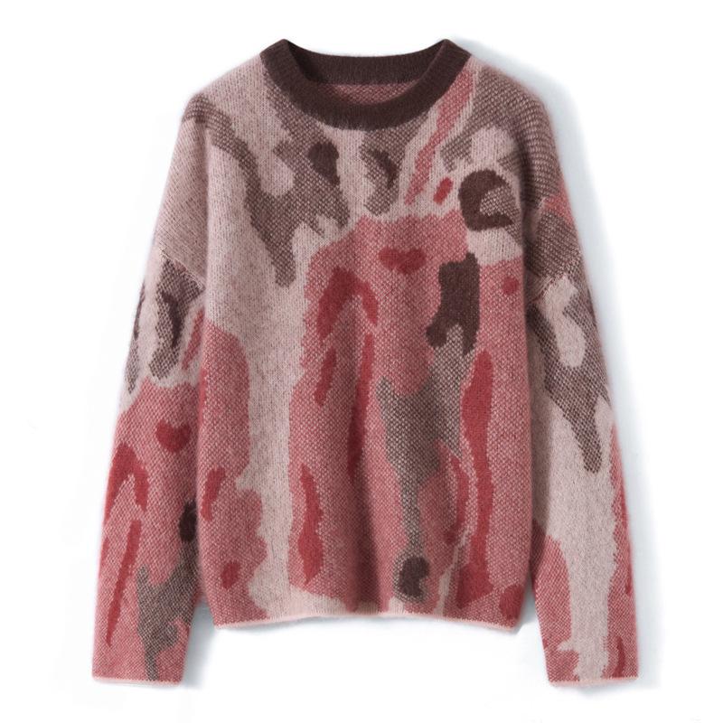 Women's Cashmere Wool Jacquard Knit Sweater - Thickened Loose Pullover for Autumn/Winter