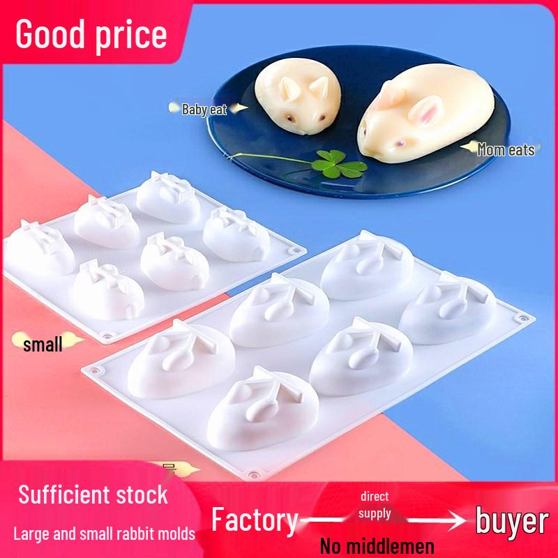 6-dutinková silikonová forma zajíček pro 3D dort, pěnu, pudink a želé