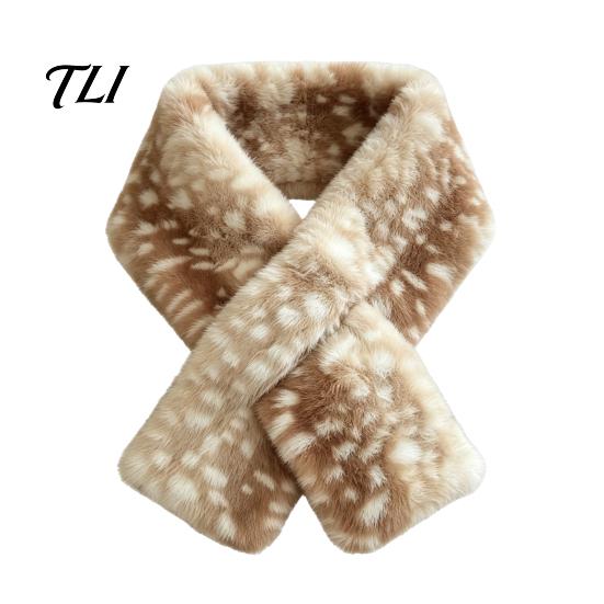 Soft Plush Winter Cap Women Spotted Deer Hat, Faux Fur Bucket Hat Scarf, Cozy Furry Fisherman for Girls, Autumn Accessory Fashionable