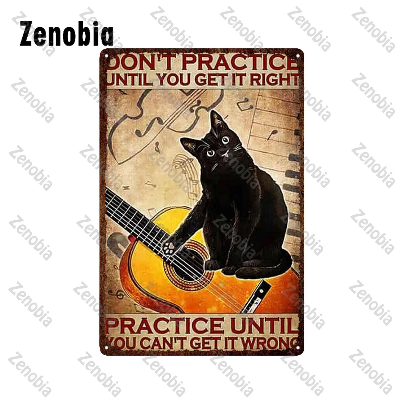 

Animal Pet Black Cat Metal Poster Drink Coffee Funny Metal Poster Read Books Vintage Cat Plaque for Cafe Bar Pub Home Decoration 20x30cm