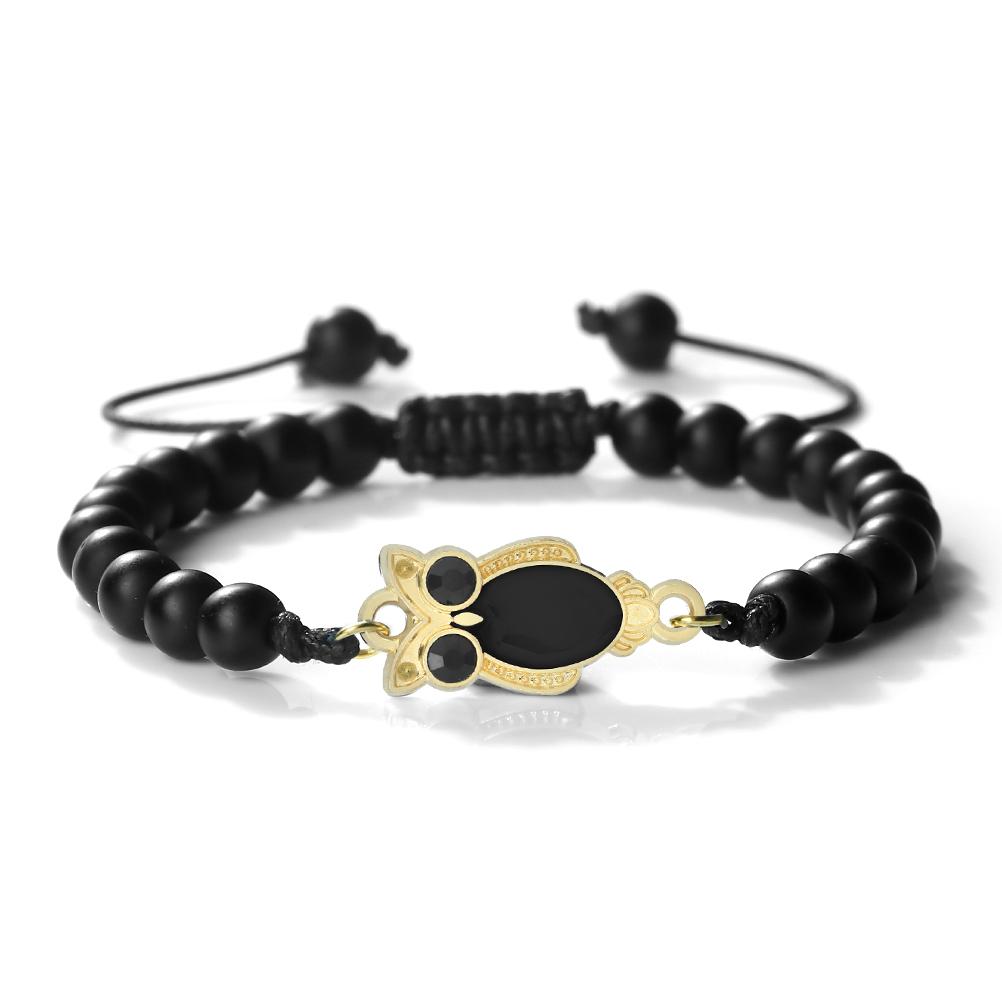 6mm Owl Pendant Black Matte Bracelet For Men Adjustable Animal Charm Bangle Boho Gothic Jewelry Gift Idea Unisex  Fine Accessory
