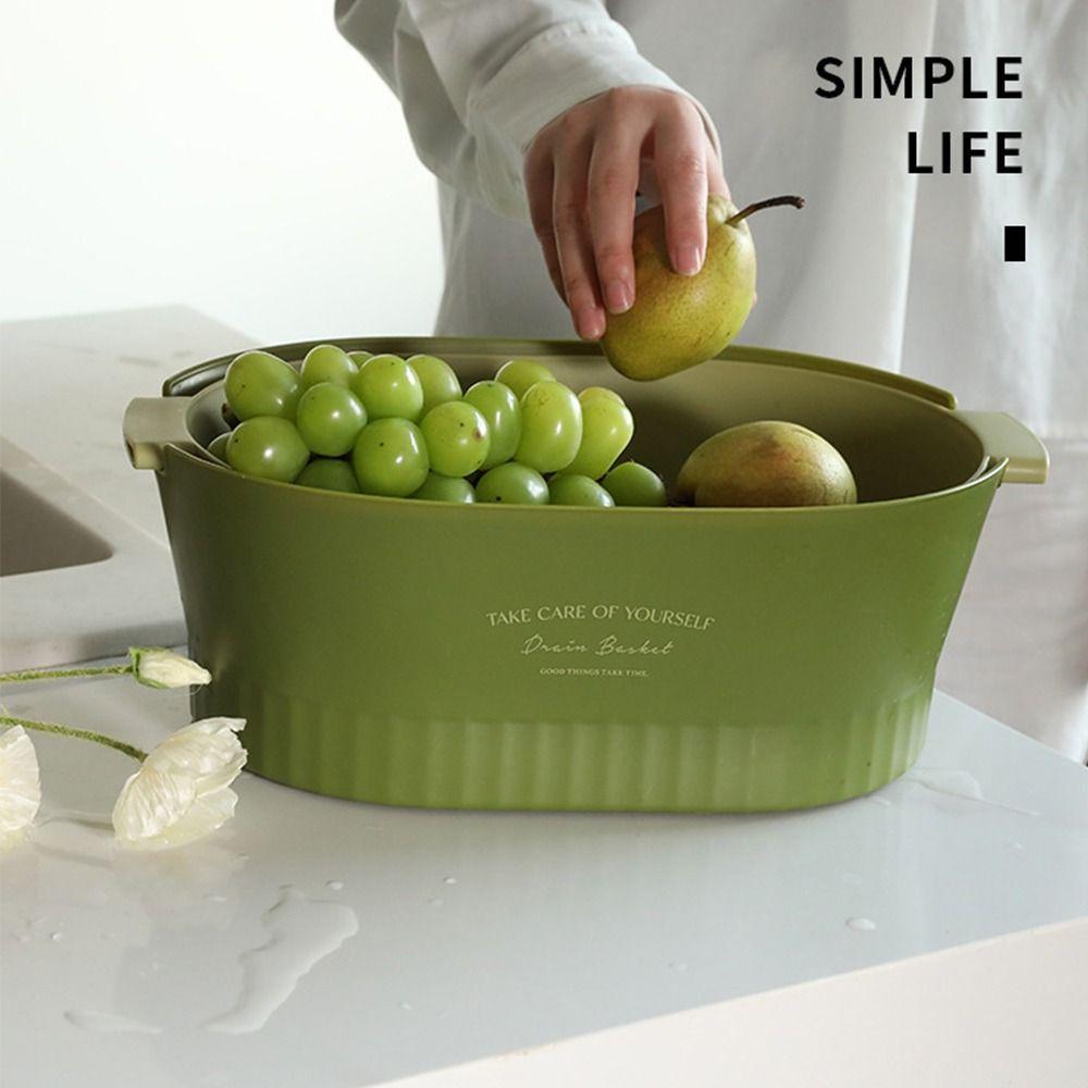 Large Fruit Vegetable Cleaning Basket Plastic Removable Washing Basin With Handle Double-layer Drainer Basket Kitchen Restaurant