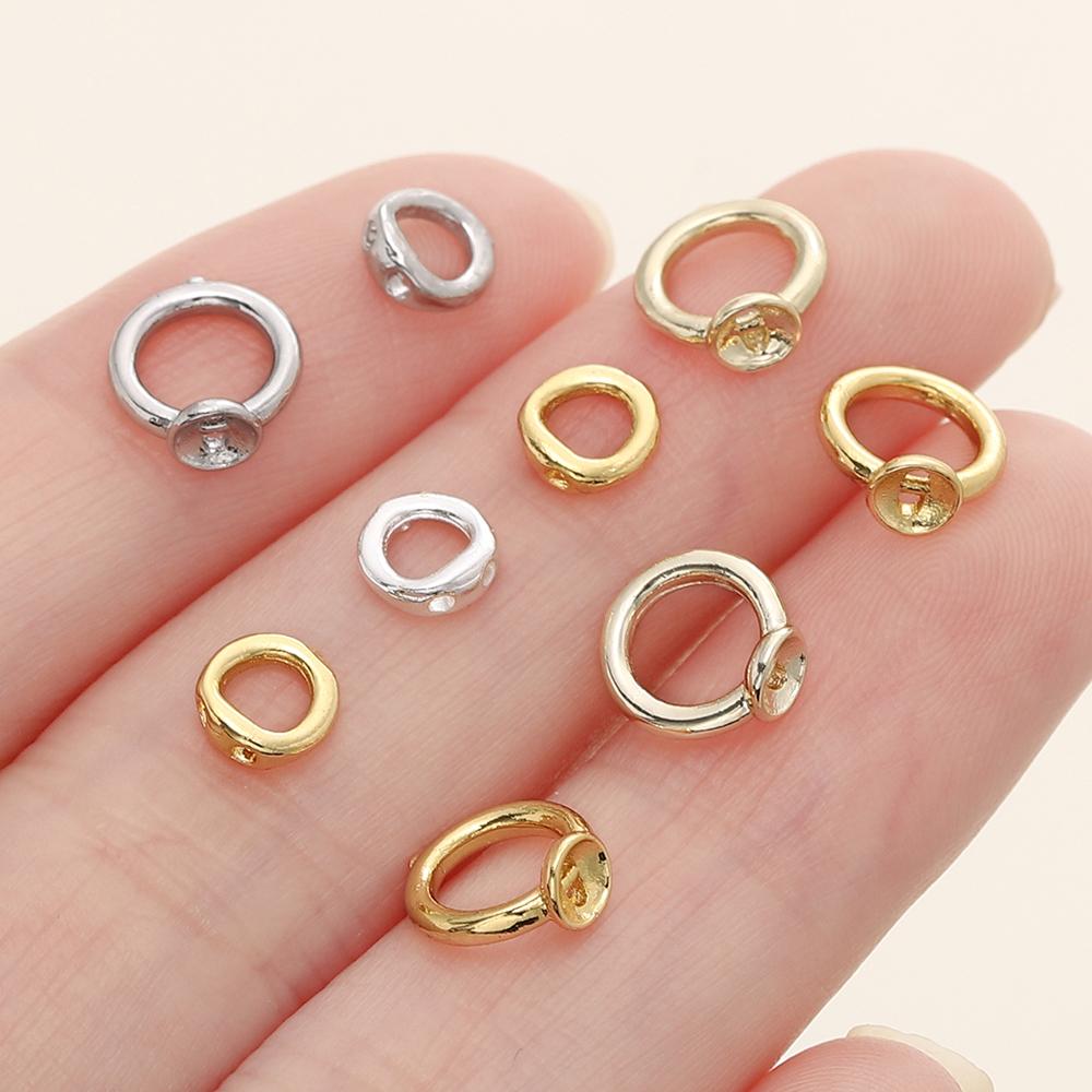 10/20pcs 14/18K Gold Plated Brass End Bead Tip Double Hole Connector Rings for DIY Jewelry Bracelet Necklace Making Supplies