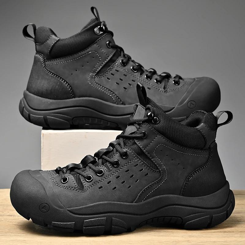 High Quality Mens Outdoor Shoes Non-Slip Hiking Winter Snow Boots Men Genuine Leather Desert Ankle Boots Warm Plush Fur Shoes