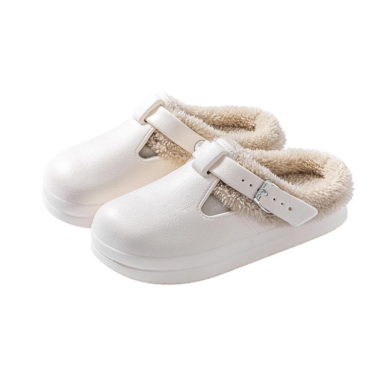 Autumn and Winter Bag Head Hair Slippers Indoor Home Fashion Belt Buckle Warm Thick Bottom Cotton Slippers