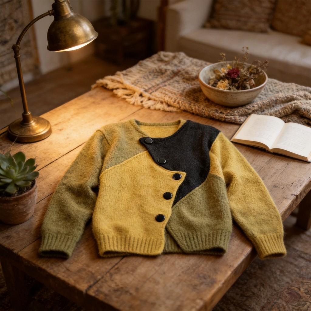 Vintage Geometric Knit Cardigan With Round Neck For Autumn Winter Casual Wear