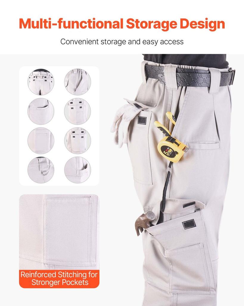 FR Pants for Men, 100% Cotton, Flame-Resistant Cargo Pants with Multi-Pockets and Elastic Waist, Reinforced Tear-proof Stitching, Ideal for Welding