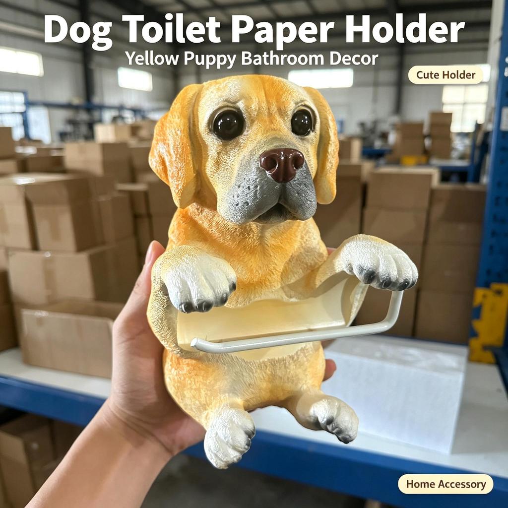 Cute Dog Resin Toilet Paper Holder, Decorative Tissue Rack For Home Bathroom Ornament