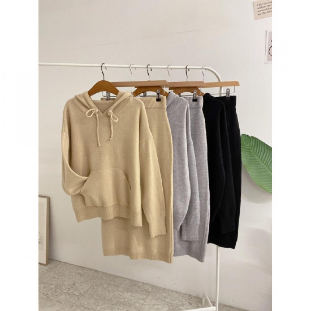 Honey J Women S Knit Hood H Line Skirt Set 3 colorS