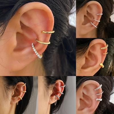 3 Τεμάχια Απλό Κρυστάλλινο Ear Cuff Για Γυναίκες Εφήβους Χρυσό Χρώμα Χωρίς Τρύπα Ψεύτικα Κλιπ Σκουλαρίκια Χόνδρου Σετ Μοντέρνα Κοσμήματα