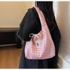 Japanese Style Chic Gingham Checkered Tote Bag Large Capacity Canvas Shoulder Bag for Women