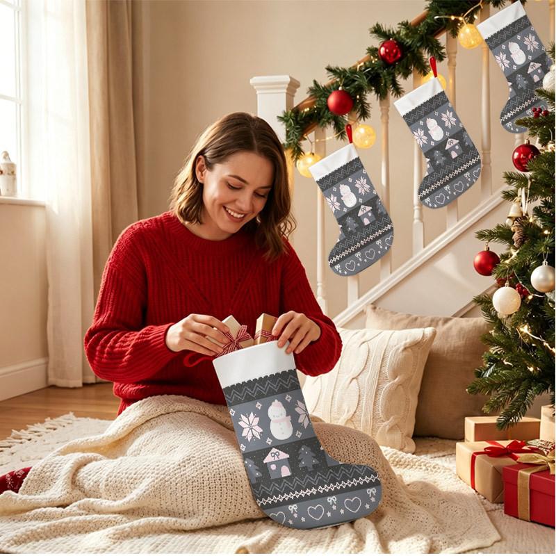 Christmas decoration fireplace hanging stockingChristmas Stockings 1pc 45.72 cm, Cute Snowman House Heart Patt