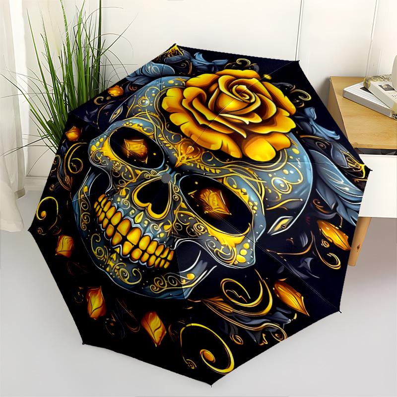 1pc   Skull Umbrella Portable Folding Umbrella Iron Frame Hole Bone Structure Outdoor Home Umbrella