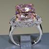 Wosikate Luxury Square High Carbon Diamond Ring For Women  Copper Fashion Jewellery Cherry Blossom Pink Zirconia Finger Ring
