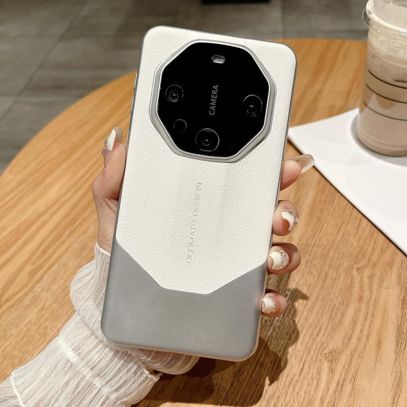 Applicable To Huawei Mate11 Mobile Phone Case Pro + New Ultra-thin Plain Leather Splicing Lens All-inclusive Anti-drop Case Hard