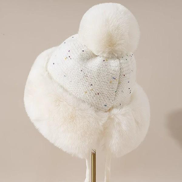 Imitation Fur Shows The Face with Small White Rabbit Fur and Velvet Lei Feng Hat for Women In Winter Cycling Warm Windproof Ear Protection Ski Hat