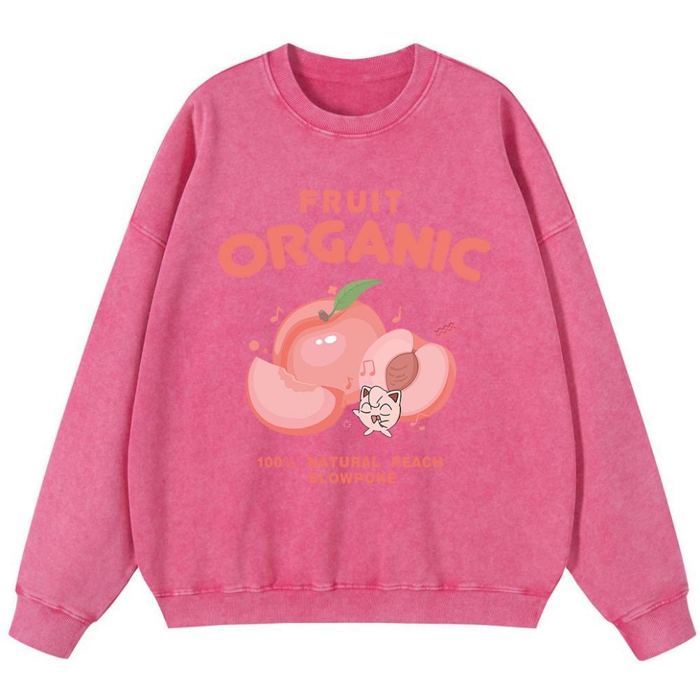 

Фрукты Органический Персик Женский Винтажный Свитшот из Хлопка с Эффектом Постиранности Оверсайз Пуловер Тонкий стиль Повседневные Худи Свободные 3XL