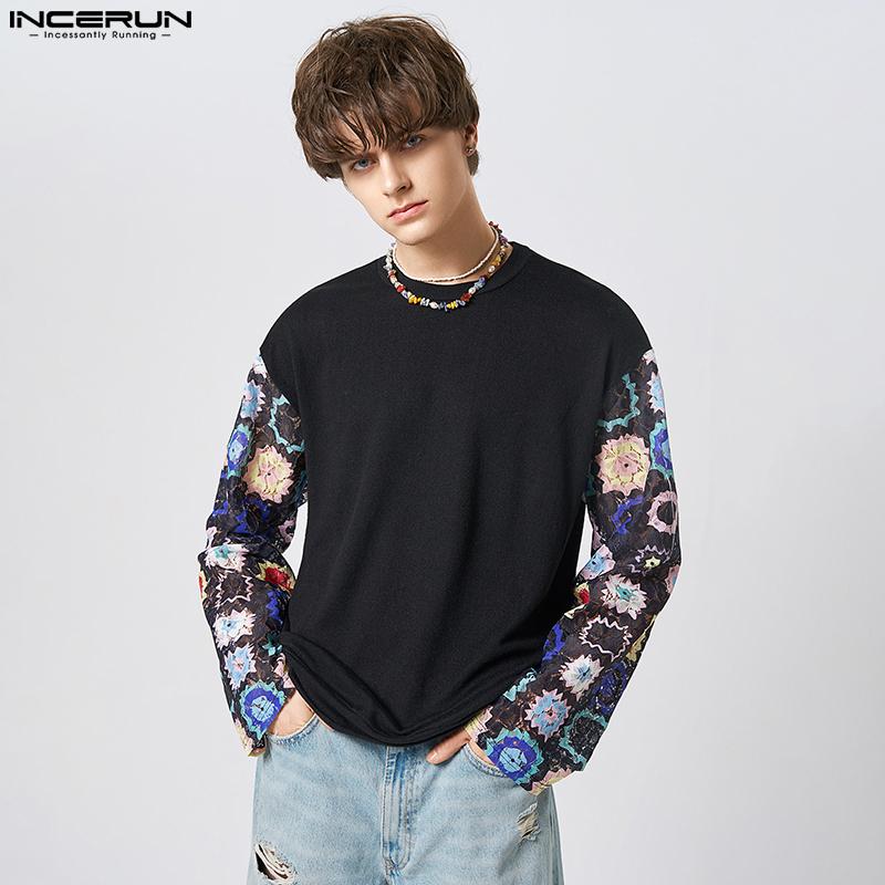

INCERUN Весенние мужские цветные топы с длинными рукавами
