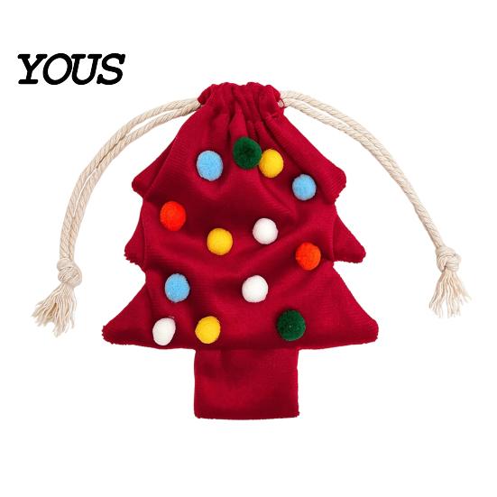Reusable Xmas Tree Decorations Christmas Drawstring Gift Bag, Plush Pom Bell Hanging Cute Fur Ball Ornaments Ornament, Candy Pouch Decor for