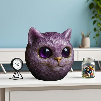 Yousheng Handmade Cat Stone Imitation Crystal Cat Head Sculpture Resin Healing Stone Mini Cat Statue Keepsake Home Decor Gift for Cat Lovers