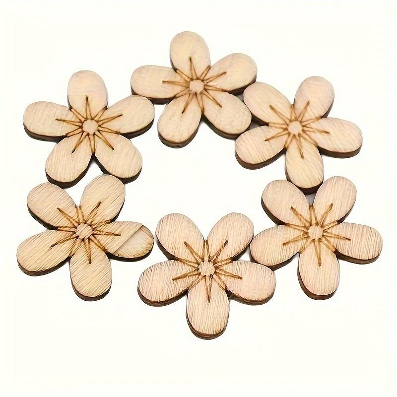 100pcs Flower Wood Cutouts Ornaments Laser Cut Unfinished Wooden Slices for DIY Crafts Painting Tags Wedding Home Decorations