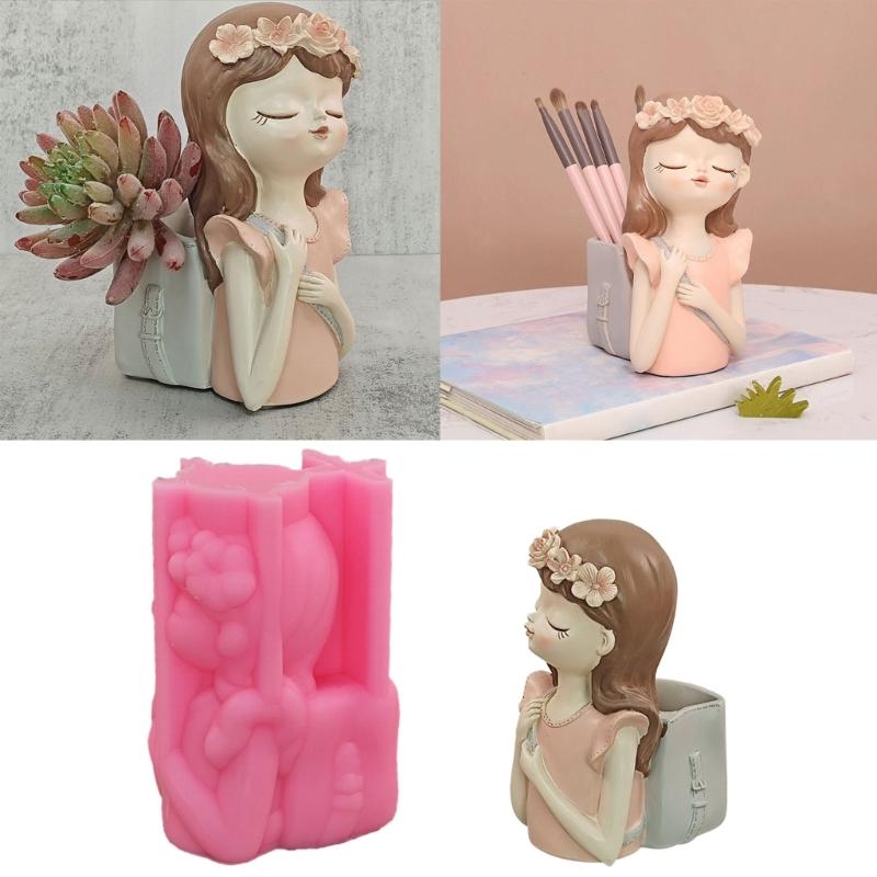 Geometric Backpack Girl Gypsum Silicone Molds Storage Box Mold for Making Succulent Plant Pot Flower Pot Pen Holder