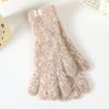 Winter fashion cycling anti-cold dew finger warm gloves can be female leopard print thickened knitted finger wool gloves