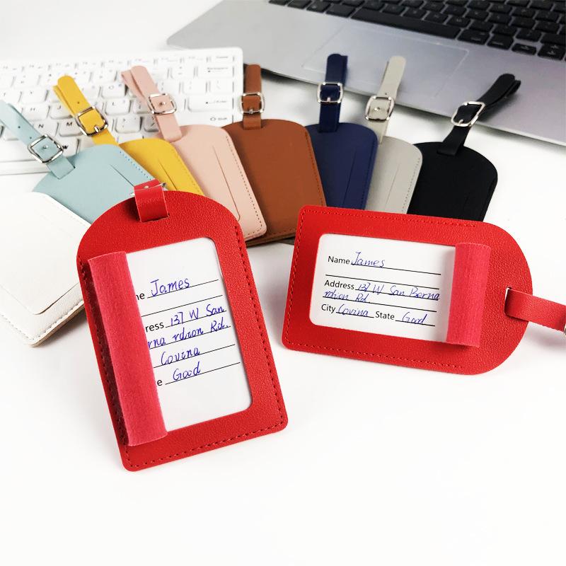 Suitcase Identifier Label Baggage Pu Leather Boarding Bag Tag Name Id Address Holder Accessorie Travel Luggage Tag For Women Men
